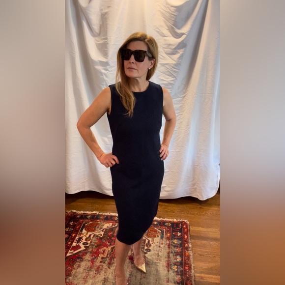 Dark Navy Blue J McLaughlin Medium Sleeveless patterned dress. - Picture 1 of 5